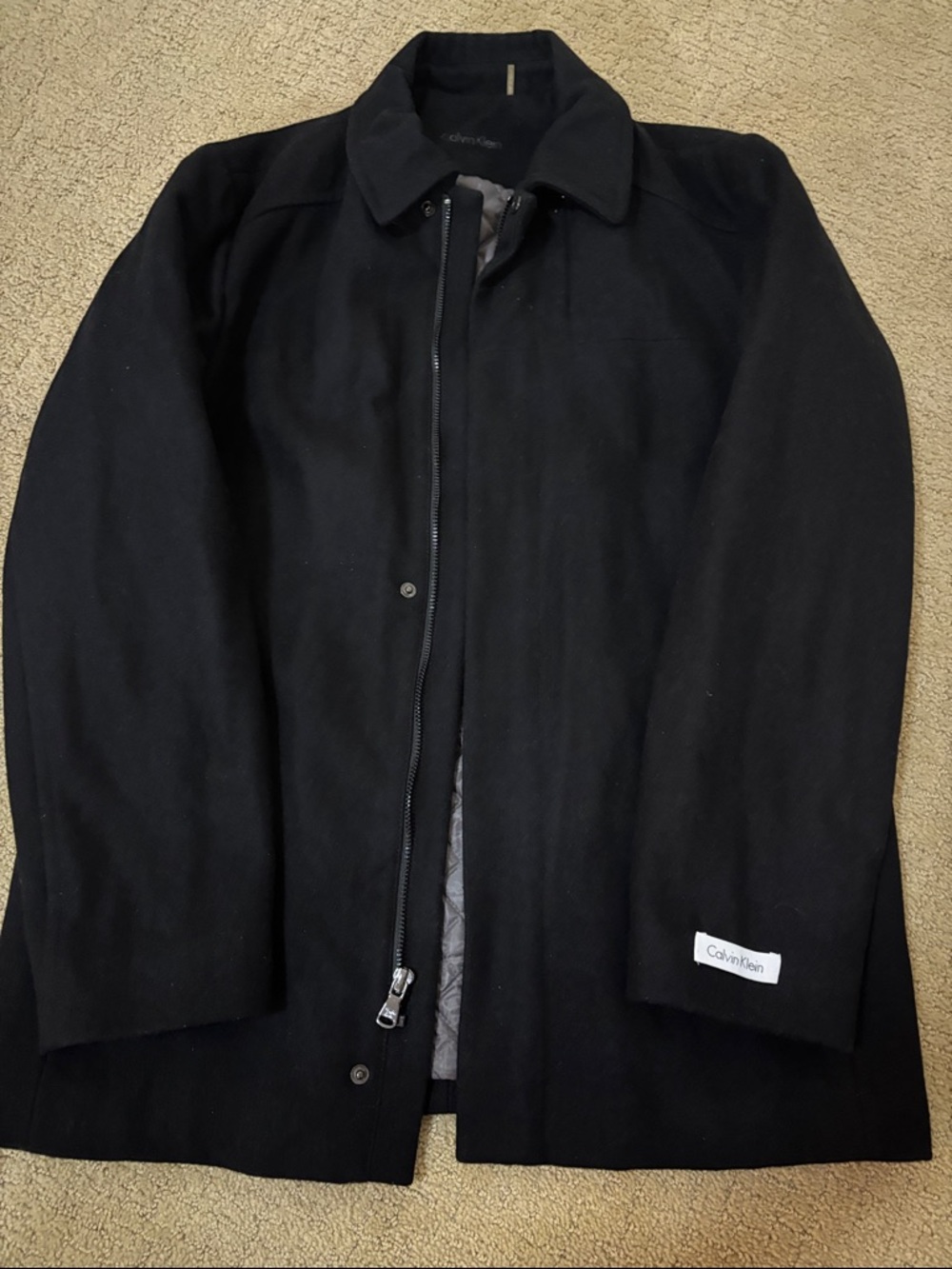 Calvin Klein Men’s Black Wool-Blend Zip Coat
